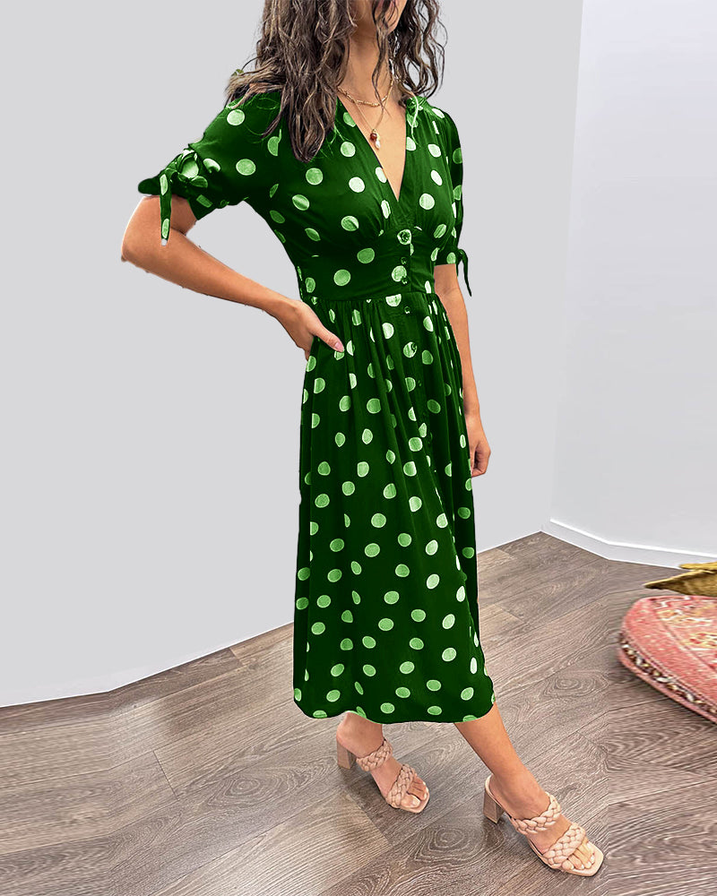 JESSY | STYLISH POLKA DOT V-NECK DRESS
